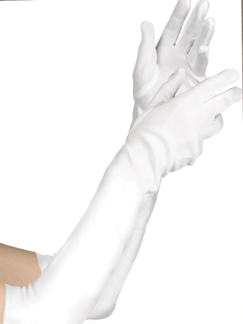 Long white satin gloves